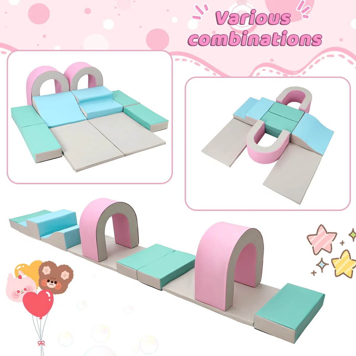 Sicheres 10-teiliges Kletter- und Spielset für Kleinkinder – Weiche PU-Schaumstoff-Kletterblöcke – Fördert Motorik & aktives Spielen – Indoor-Spielplatz für Babys von 1-3 Jahren – Farbe: