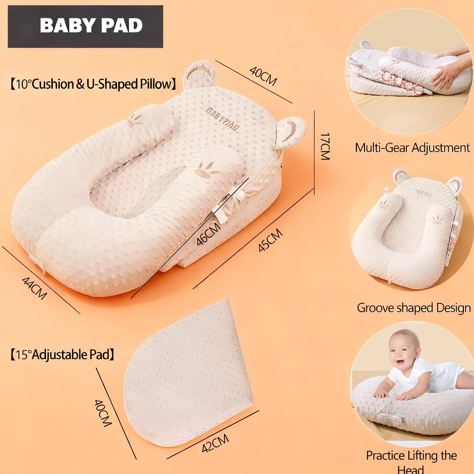 Baby Stillkissen, Anti-Überlauf-Kissen zur Reduzierung von Spucken, Mehrzweck-Stillkissen, Babybett, Anti-Reflux, verstellbares U-förmiges Kissen mit Griff Für Neugeborene (1–12 Monate)