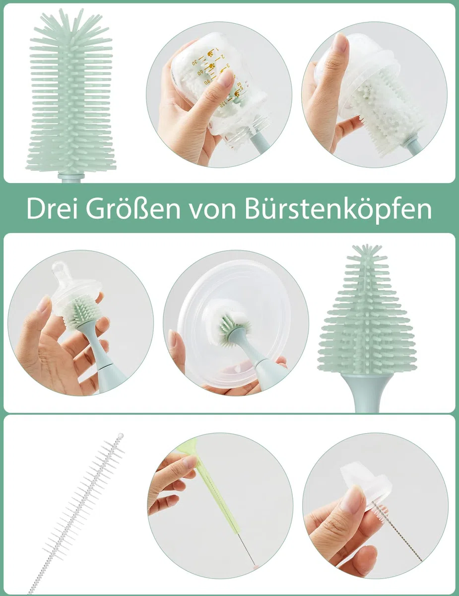 Momcozy Baby Flaschenbürste Set mit Druck-Schaumtechnologie & Momcozy Premium Babyflaschen Trockenständer – Vertikaler Flaschenhalter für 18 Flaschen & Stillzubehör