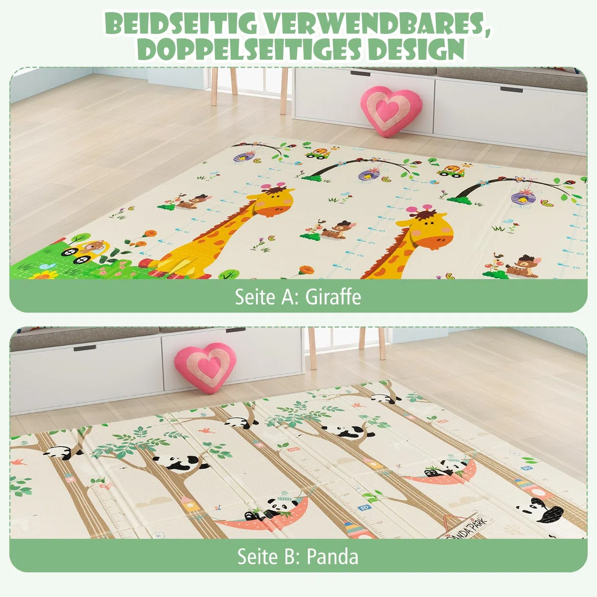 GOPLUS Baby Spielmatte doppelseitig, Krabbelnmatte faltbar, wasserabweisende und rutschfeste Spielmatte, aus ungiftig XPE, Babymatte für Innen- oder Außenbereich, Farbwahl, 200 x 180 x 1,4cm (Panda)