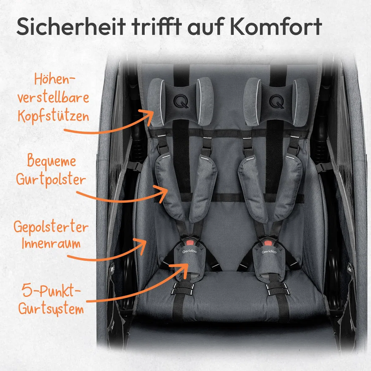 Qeridoo QUPA 2 Blue Comfort Sport Set | Fahrradanhänger 2 Kinder mit Joggerrad, Kupplung & Faltgarage | Kinderfahrradanhänger | Fahrrad Anhänger Kinder | Kinderanhänger Fahrrad | Jogger Kinderwagen