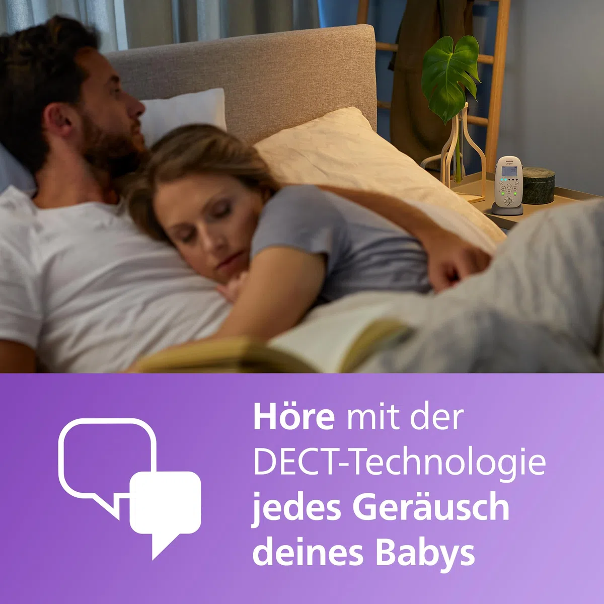 Philips AVENT Audio Babyphone, DECT-Technologie, Eco-Mode, Sternenhimmel, Gegensprechfunktion, Schlaf- und Nachtlieder, 18 Std. Laufzeit, maximale Reichweite, weiß (Modell SCD733/26)