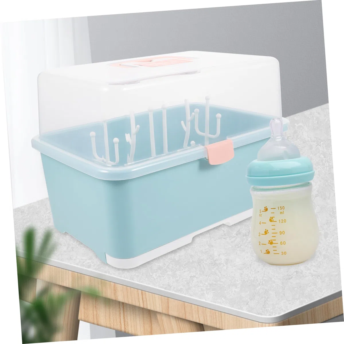 Babyflaschen Aufbewahrungsbox mit Trockenständer, 1 Stück, Grün | Pp Ausführung, für Schnuller und Stillzubehör, Stabiles Design, Babyshower Geeignet