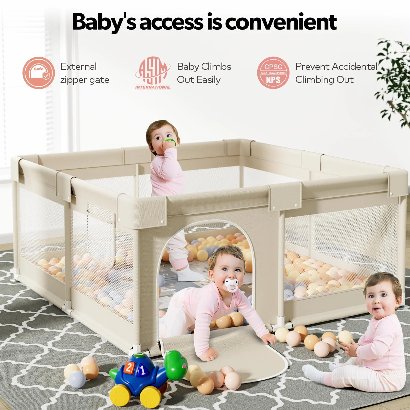 Baby Laufgitter 120x120 cm mit Matte & Matratze für Zuhause | Baby Laufgitter, geräumiger Spielbereich für Zuhause, leicht zu reinigen und platzsparend verstaubar