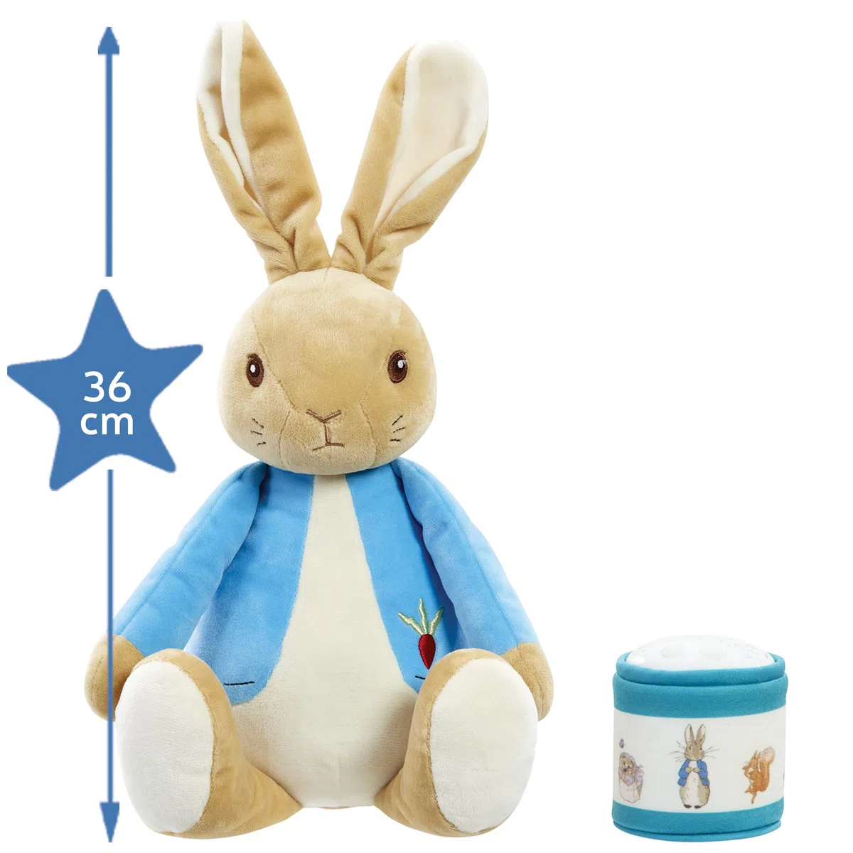 Rainbow Designs Bedtime Cuddles with Peter Rabbit – Klassisches Plüschtier mit Sternenhimmel, projizierender Nachtlicht-Laterne und Wiegenlied-Geräuschen