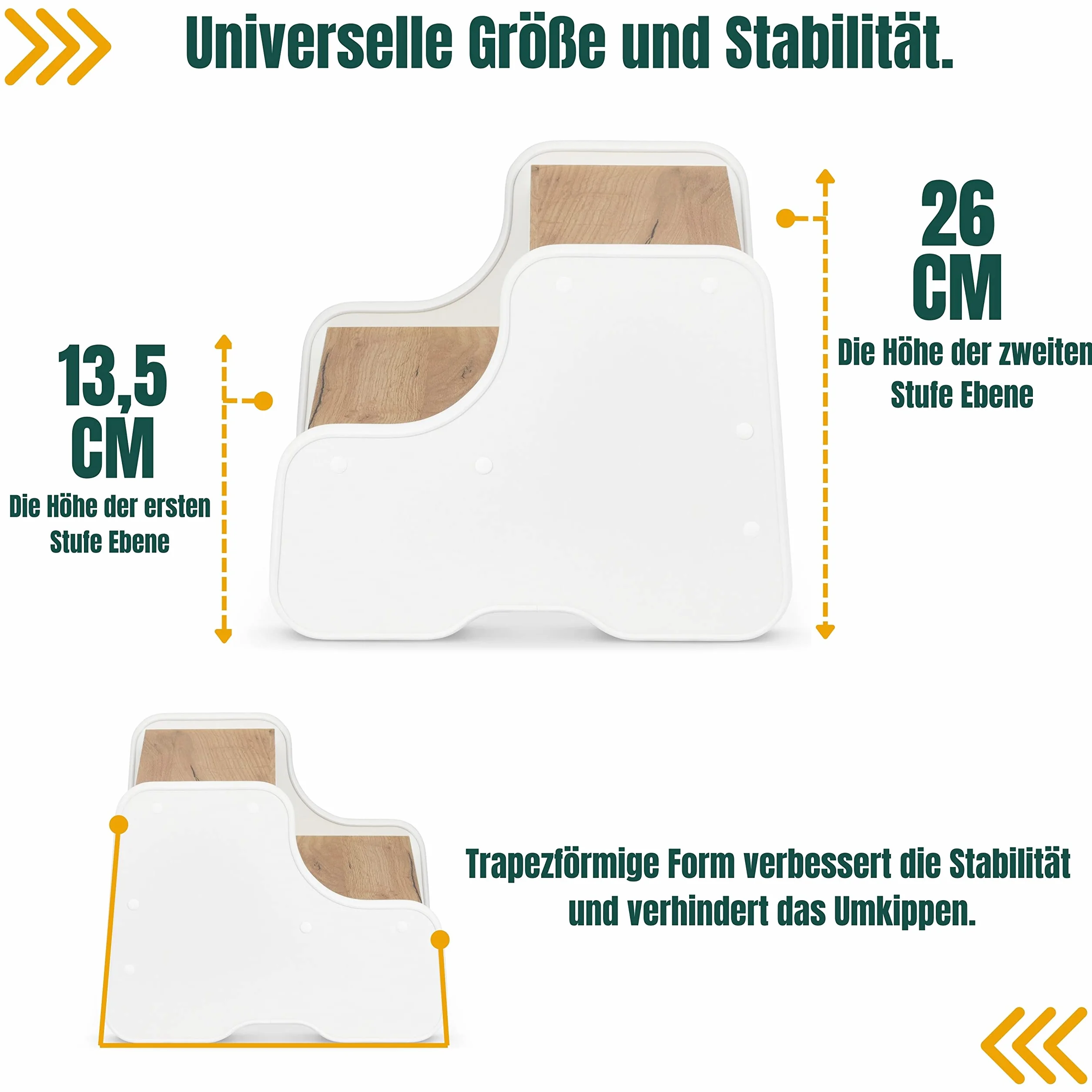 defiPad Tritthocker für Kinder mit 2 Stufen Weiß/Eiche, Kinderhocker und Toilettenhocker, Tritt-Schemel für Bad, Waschbecken, Toilette und Küche, Hergestellt in der EU