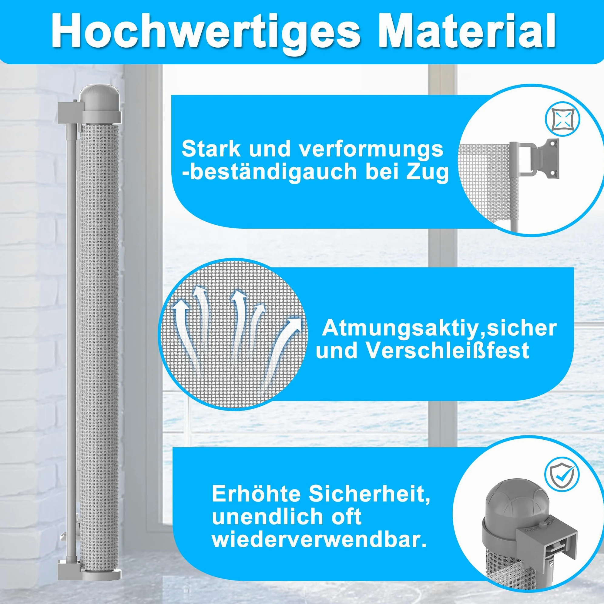 NAIZY Türschutzgitter Rollo 0-300cm Treppenschutzrollo Baby Treppenschutzgitter und Hund Türgitter Einziehbares Tür Ausziehbare Hundebarrieren für Innen und Außenbereich - Grau