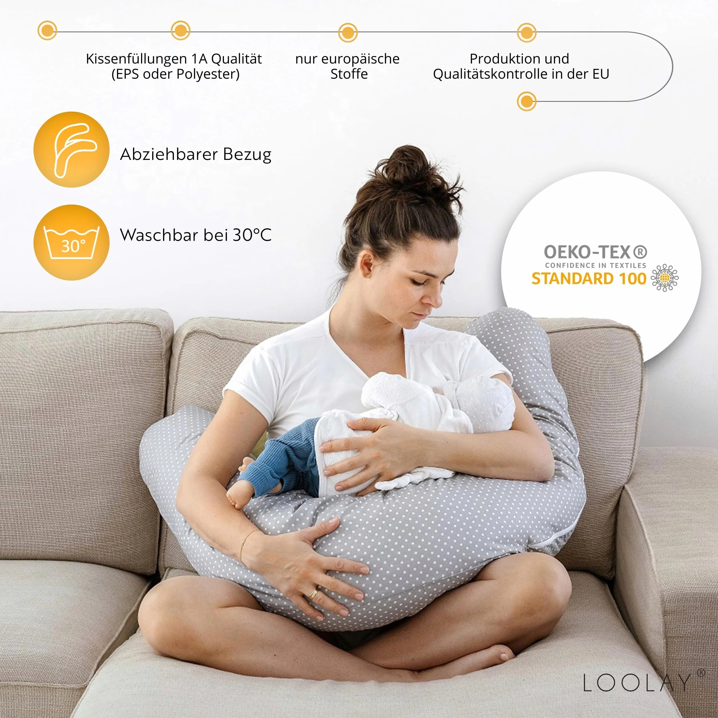 LOOLAY schwangerschaftskissen 170cm – Stillkissen und Lagerungskissen für Schwangere – 100% Öko-Tex Baumwolle – Ergonomisches Körperkissen mit Waschbarem Bezug (Rosa Waffel/Rosa Wiese)