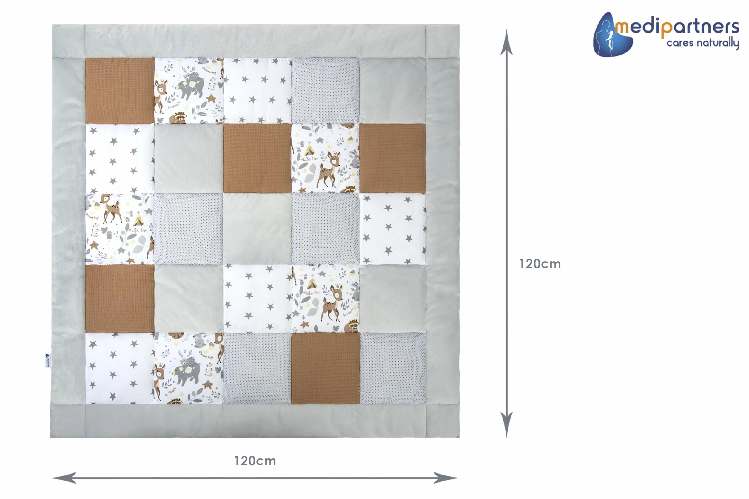 Medi Partners Krabbeldecke für Baby Spielmatte 100% Baumwolle Krabbelmatte - 120x120cm Krabbeldeck Dick Weich Decke Laufgittereinlage Babydecke Minky Waffel Spielbogen (REH)