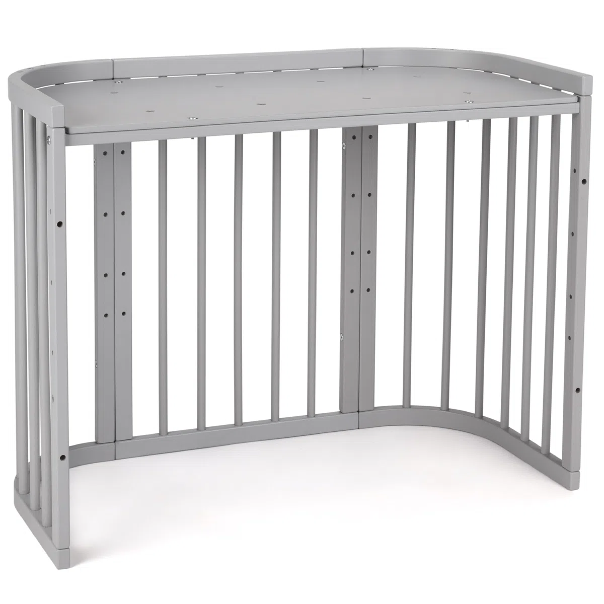 waldin Babybett 5in1, Beistellbett aus Holz, Matratze, Belüftet, Grau | Belüftet, Boden 5-fach verstellbar, Mitwachsend, Wiegefunktion optional