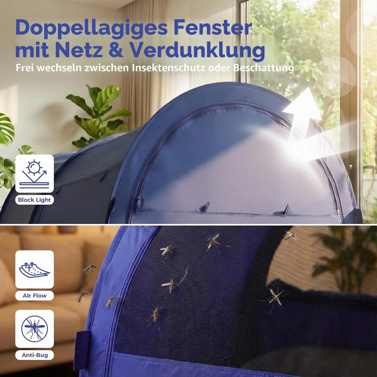 LEEDOR Bettzelt, Betthimmel, atmungsaktiv, warm, für den Innenbereich, Pop-up-Unterstand, für Privatsphäre, Twinsize, für Kinder und Erwachsene, Matratze Nicht im Lieferumfang enthalten, Marineblau