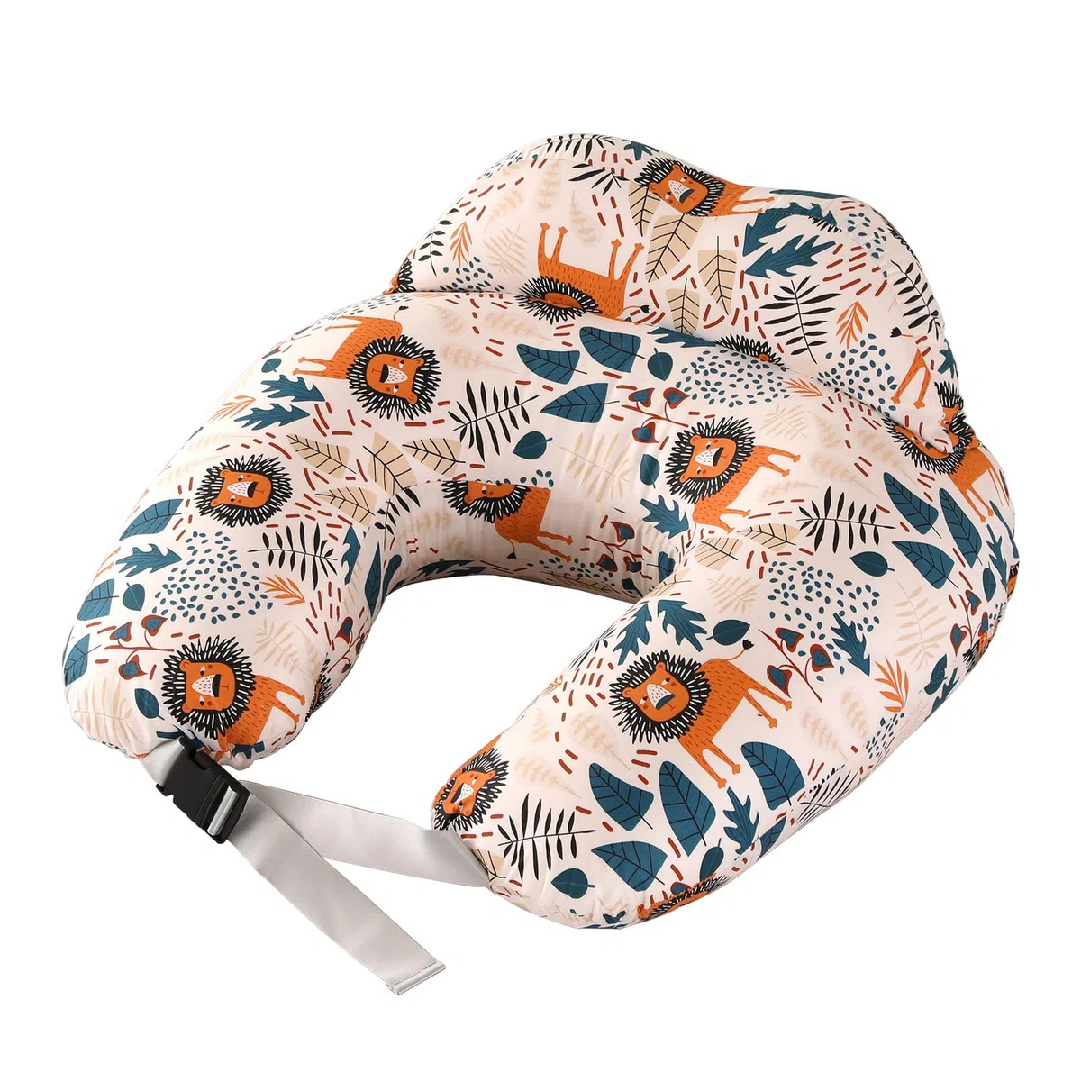 Stillkissen, Schwangerschaftskissen, Multifunktionales Motherhood Stillkissen mit Verstellbarem Hüftgurt und Sicherheitszaun, 100% Baumwollbezug (Löwe)