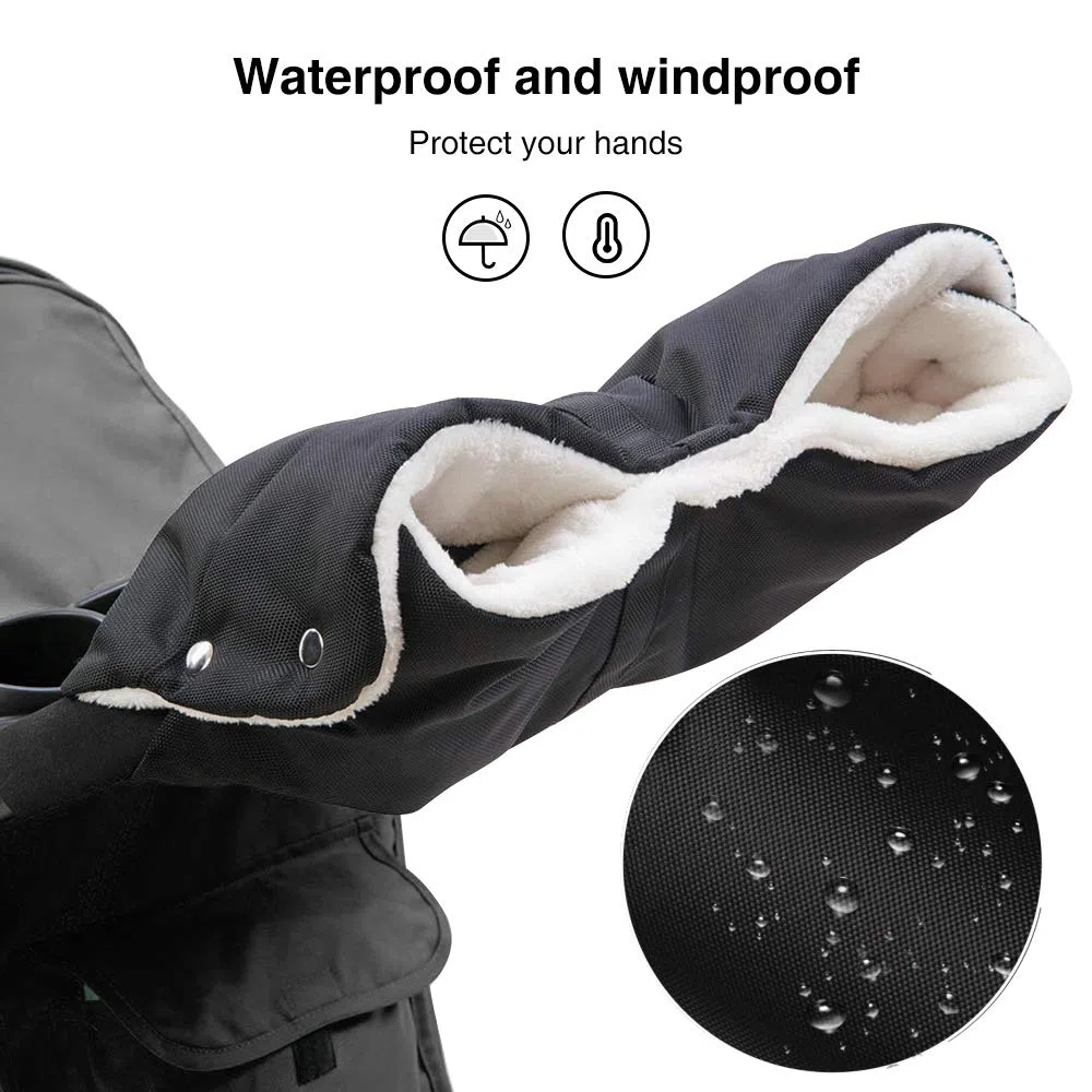 Handwärme Kinderwagen,Handschuhe Kinderwagen Handmuff Kinderwagen Handschuhe mit warme Fleece und Baumwolle Innenseite,Wasserfest atmungsaktiv und windfest, (Schwarz)