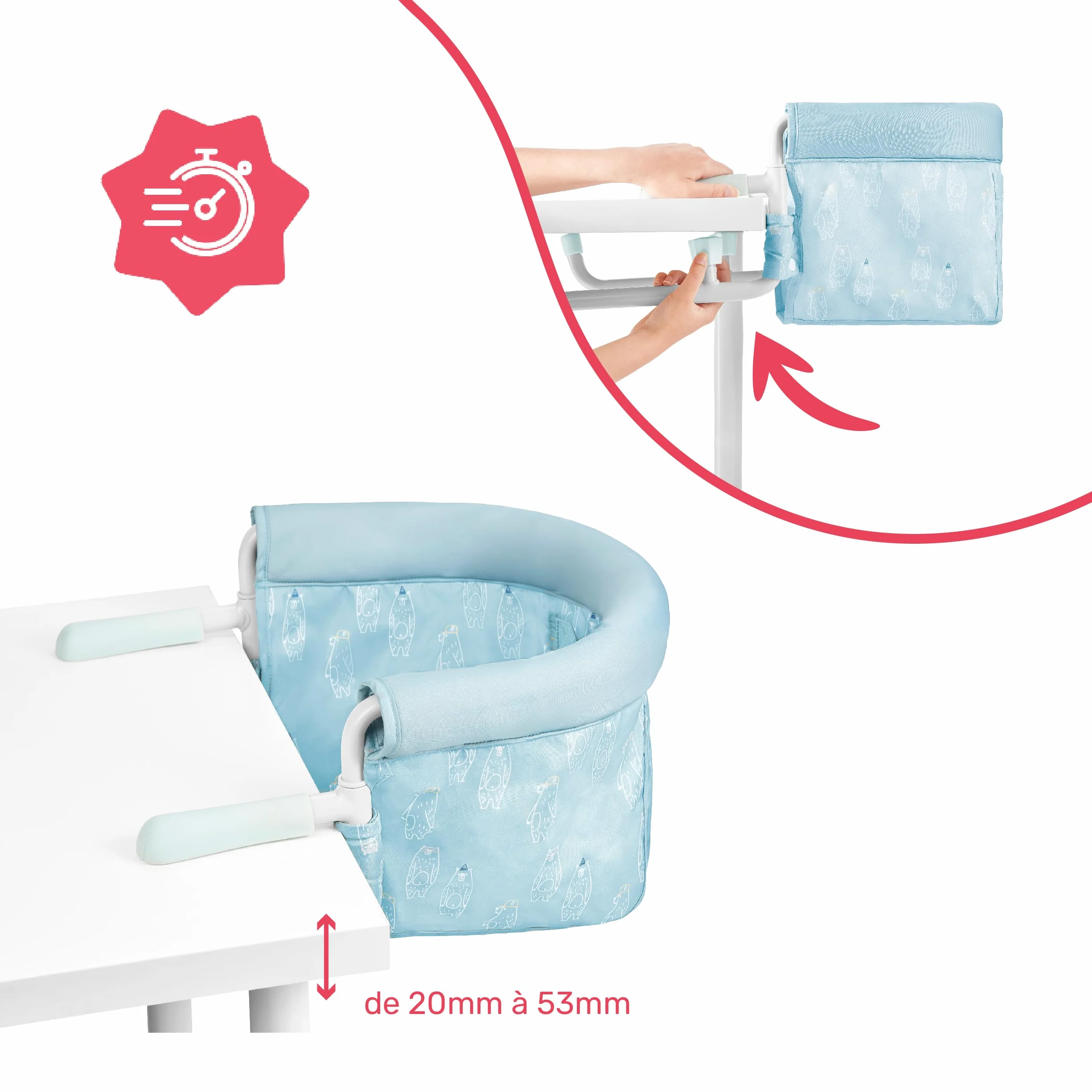 Badabulle Tischsitz - klappbarer Hochstuhl/ Babysitz für unterwegs, 3-Punkt-Gurt, bis zu 15kg