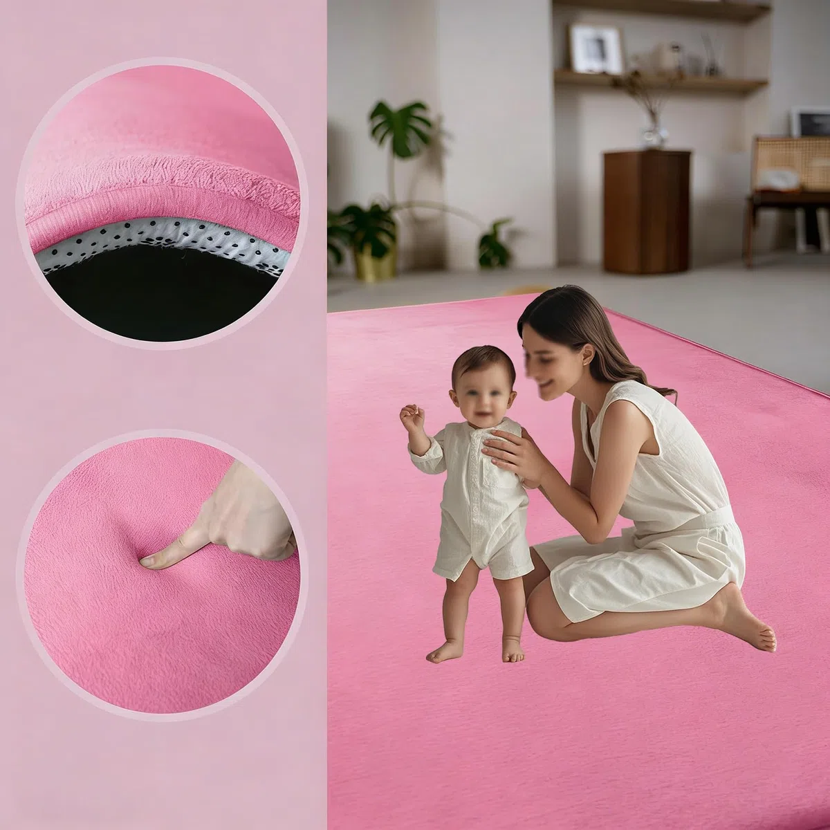 3cm Spielmatte für Babys und Kinder, Faltbare Krabbeldecke, Krabbelmatte Baby Groß wasserdichte Krabbelmatte aus Schaumstoff, Kindermatte zum Lernen 100 x 180 cm Rosenrot