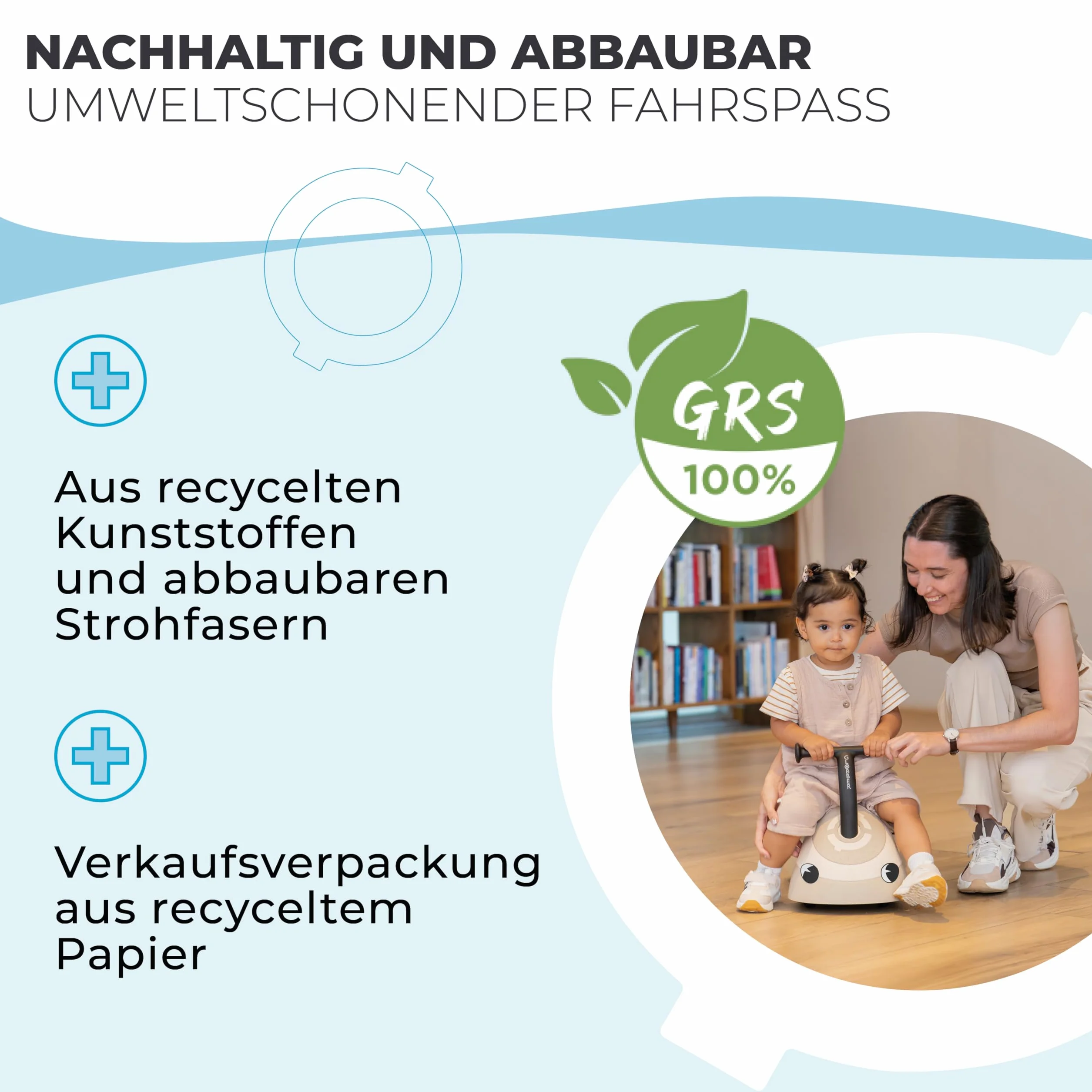 GLOBBER Walk N' ROLL 2in1 ECO – Lauflernwagen & Rutschauto ab 1 Jahr, Eva-Rollen, nachhaltiger Kunststoff mit Strohfasern, 2in1 umbaubar, kokos weiß