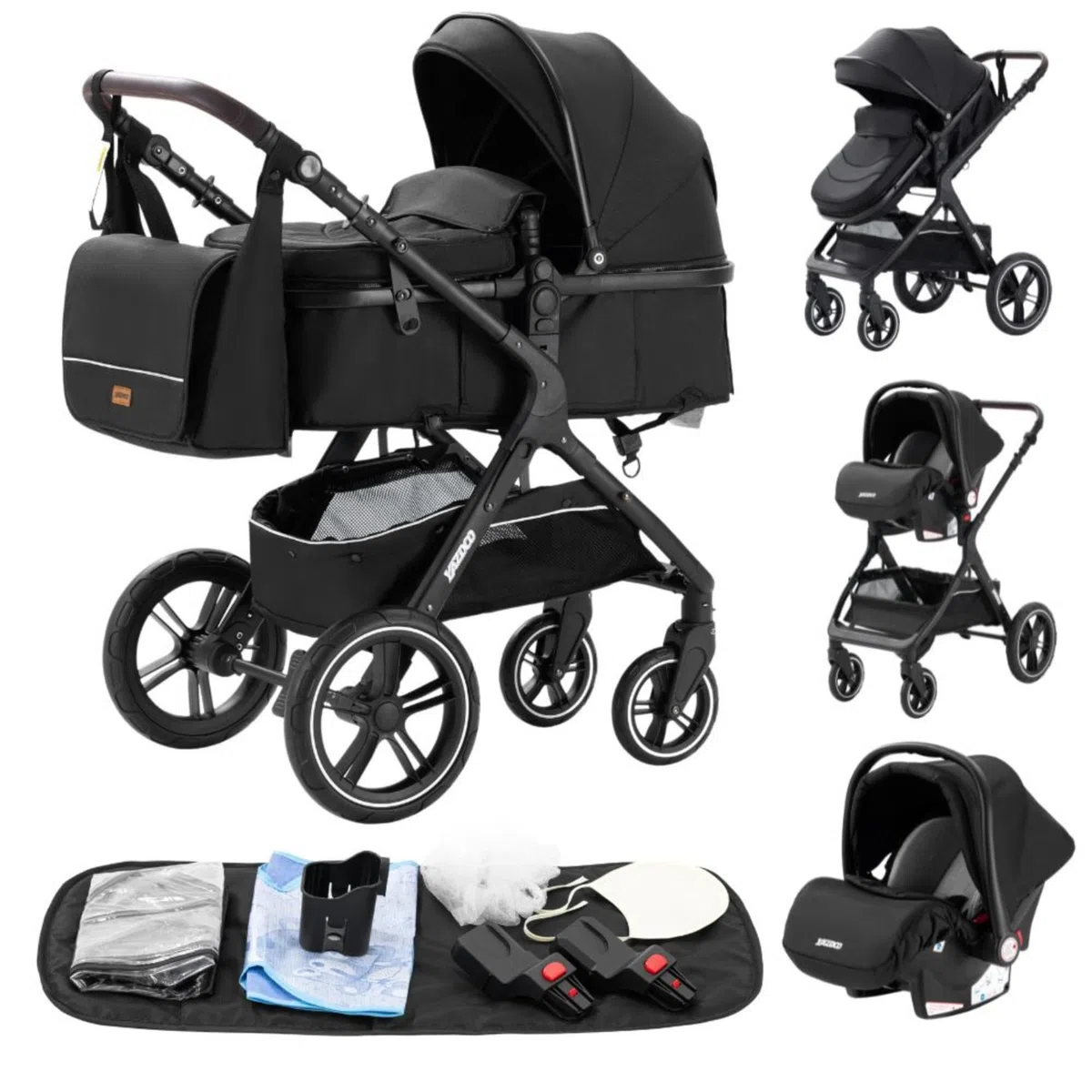 YAZOCO kinderwagen, kinderwagen 3 in 1 Kombikinderwagen reisesysteme mit Moskitonetz Regenschutz Fußsack, Zusammenklappen, Liegeposition