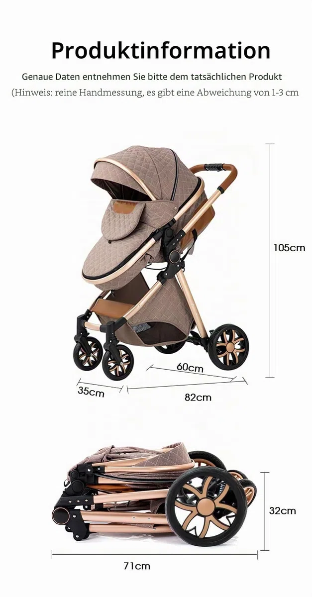 YAZOCO kinderwagen 3 in 1, Zusammenklappbar kinderwagen mit Wickeltasche,Komplettset Becherhalter,Moskitonetz, Fußabdeckung,Sitzzubehör (4 grau)