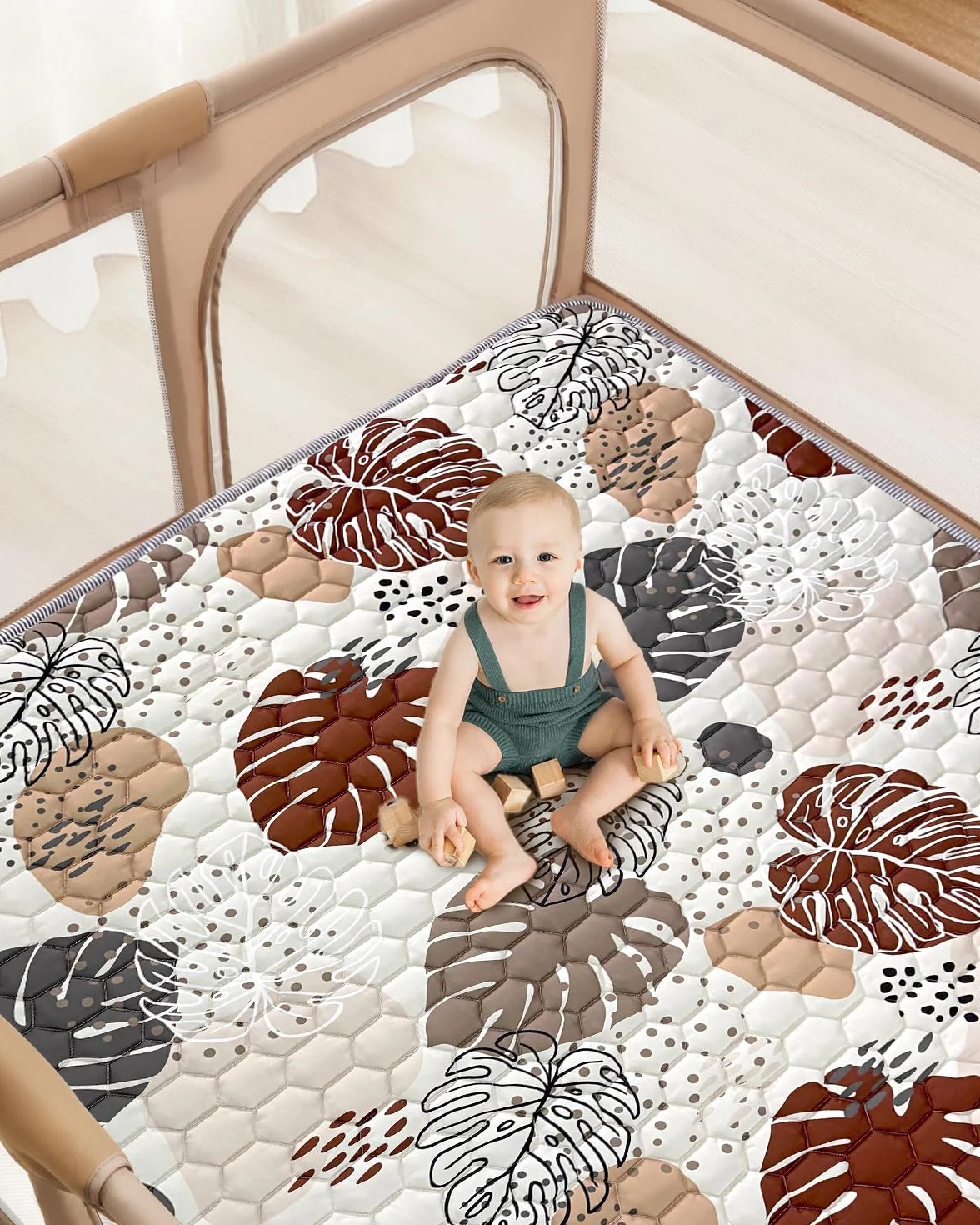 Krabbelmatte Baby Faltbar, Verdickte Krabbeldecke für Baby 180x150cm, Maschinenwaschbare, Anti Rutsch Matte, Faltbar, Design im Bohème-Stil (Packung mit 2)