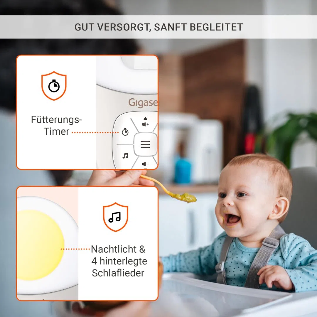 Gigaset Baby 100 Audio – Audio-Babyphone mit DECT-Technologie – Sichere Zwei-Wege-Kommunikation – 300m Reichweite - Fütterungstimer - Temperatursensor - Nachtlicht, Warm Grey [Deutsche Version]