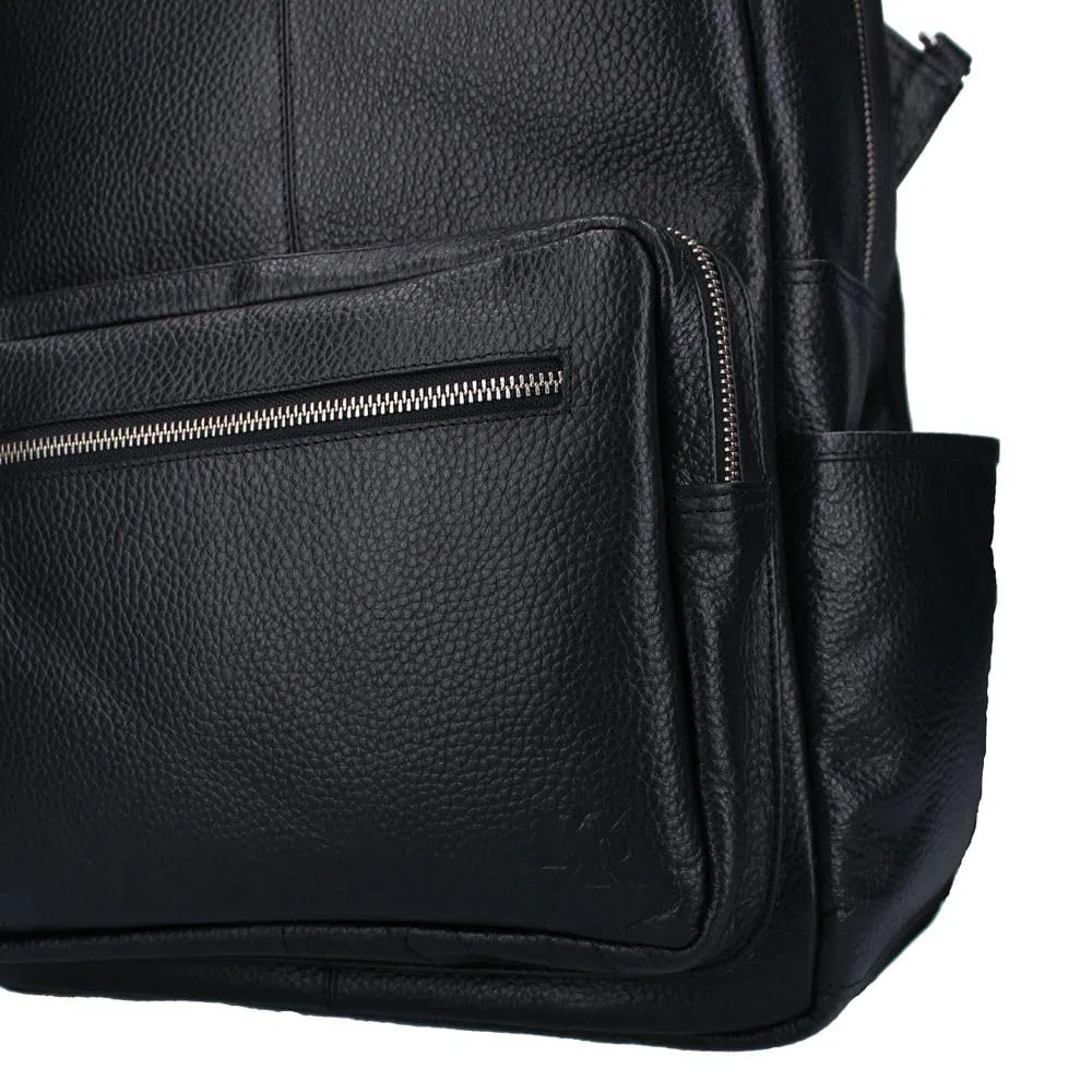 Vadobag Schwarzer Baby Wickel-Rucksack | Echt Leder | mit Wickelunterlage
