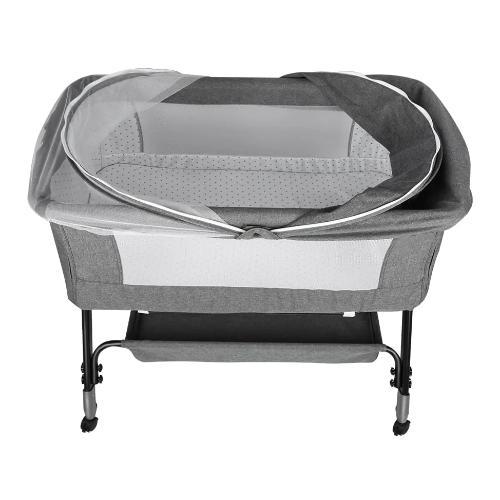 HUOLE 3 in 1 Beistellbett & Babywiege & Reisebett, 4-stufig Höhenverstellbares Babybett, neigbar, Kinderbett, Stubenwagen für Babys bis 25kg belastbar-104 * 52 * 100-110cm – Leinengrau
