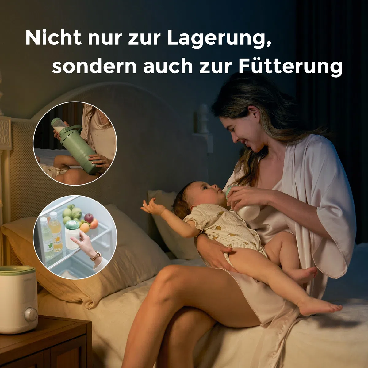 Momcozy Natürliche Baby Bottle Muttermilch Bewahrung, 330ml Breitmaul-Muttermilch-Aufbewahrungsflasche für Kühlschrank & Momcozy Muttermilch-Kühler, BPA-freie Milchsammelflaschen, Stillhilfe, 4er Pack