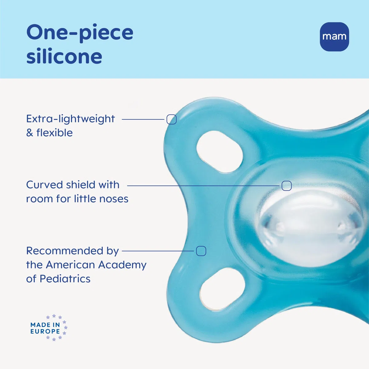 MAM Comfort Baby Schnuller, 100% leichtes Silikon, Sterilisator-Hülle, 0-3 Monate, 2 Stück