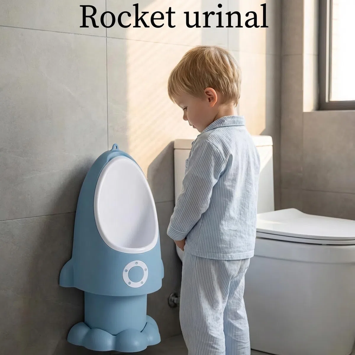 Kleinkind-Urinal, verstellbares, spritzwassergeschütztes Baby-Töpfchen mit lustiger Cartoon-Form zum Aufhängen/Stehen, leicht zu reinigendes Trainings-Töpfchen für Jungen von 1–6 Jahren, Wathet, Baby