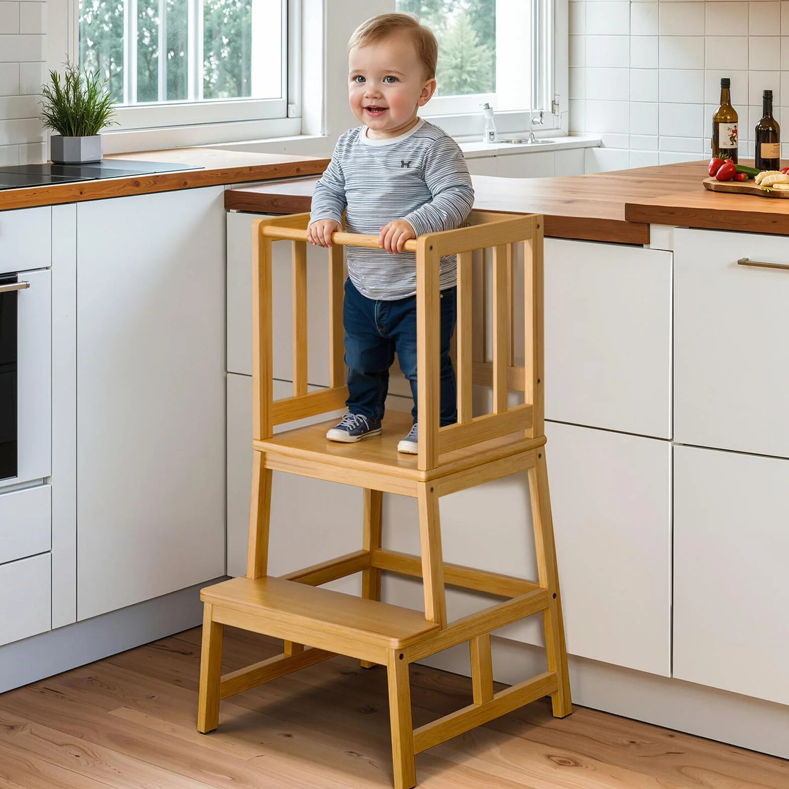 COSYLAND Lernturm ab 1 Jahr – Montessori Learning Tower für Kinder – Sicherer Kinder Lernturm ab 2 Jahre – Stabiler Toddler Tower, Naturfarbe