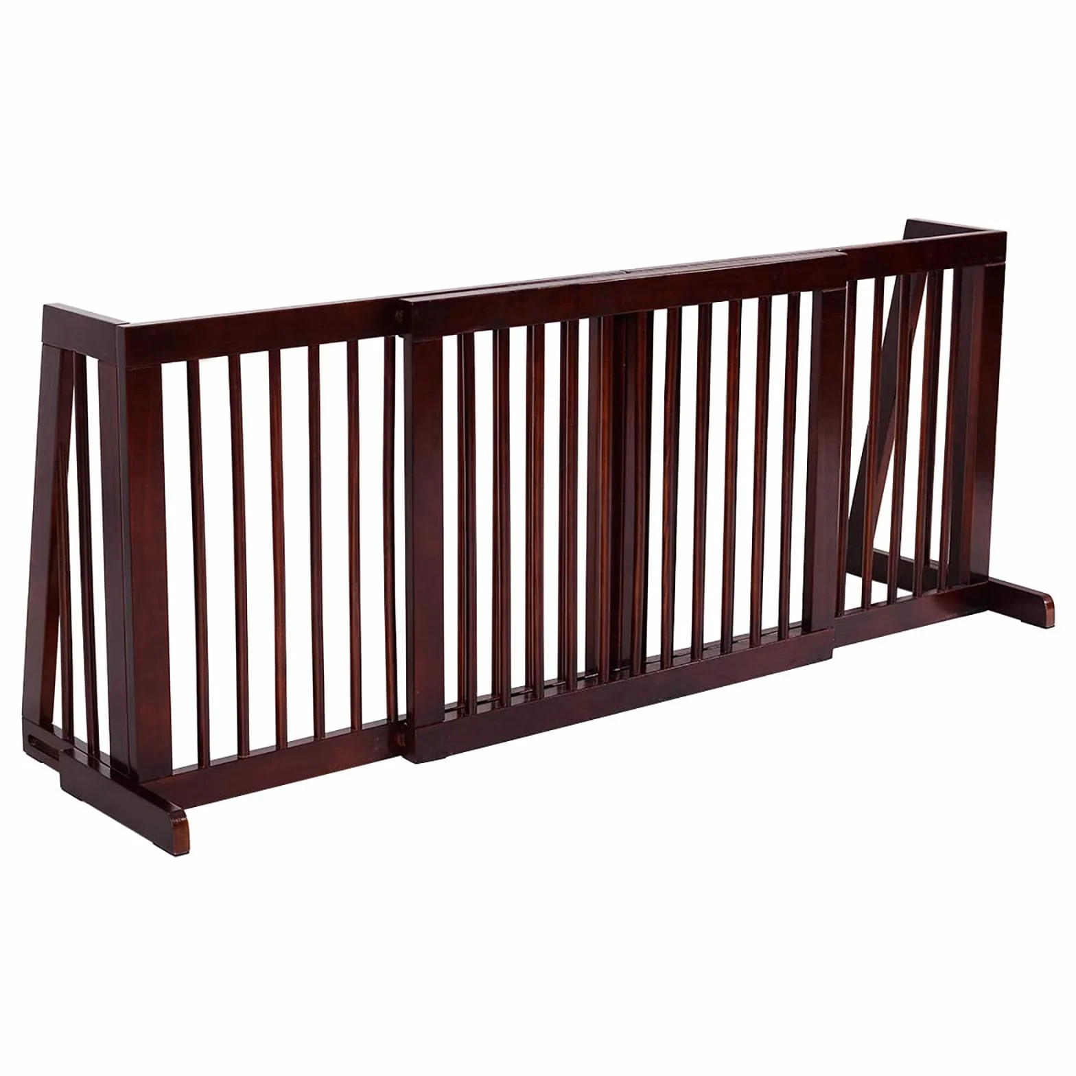 COSTWAY Absperrgitter Hunde, Schutzgitter Holz, Türschutzgitter Hundegitter, Freistehender Treppengitter, Hundeabsperrgitter, 71-203cm verstellbar, Braun