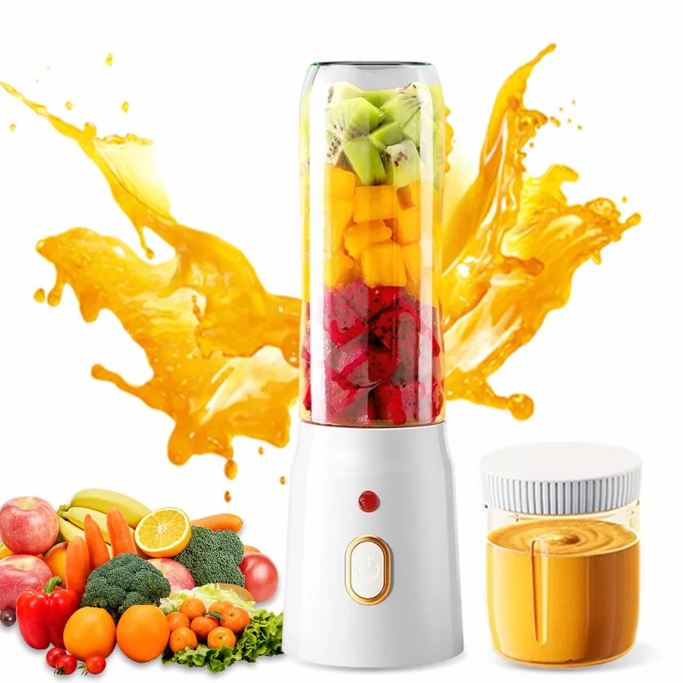 Tragbarer Mixer Smoothie Maker to go, 500ml Portable Blender Mixer mit 10-Klingen, Tragbarer saftmixer mit Mini Beikostbecher mit deckel USB Wiederaufladbarer für Saft Shake Smoothie und Babynahrung