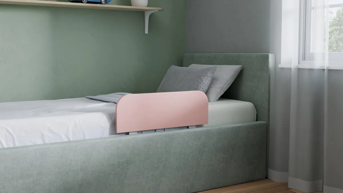 Bettgitter Rausfallschutz Kinderbett 60 x 20 cm, Rosa, ohne Bohren | Stabile Absturzsicherung aus laminierter Platte, Montage unter der Matratze, passend für Kinderbett und Babybett