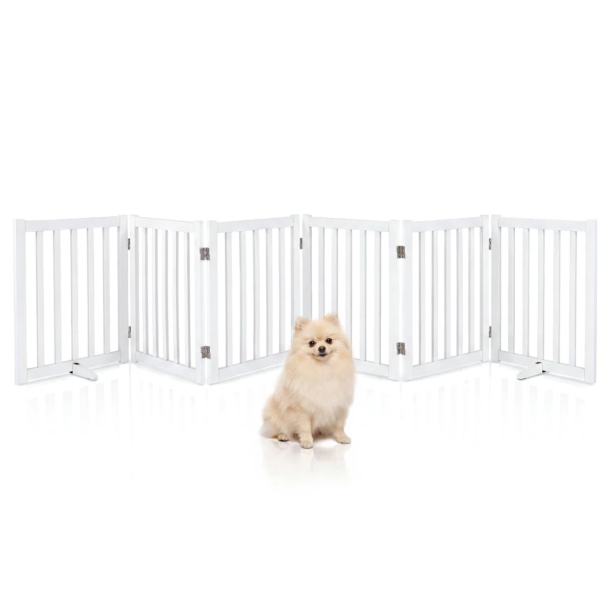 COSTWAY Absperrgitter Hunde 60cm Hoch, Schutzgitter Holz, Kindergitter klappbar, Treppengitter Hundeabsperrgitter flexibel Türschutzgitter (6 Paneelen, Weiß)