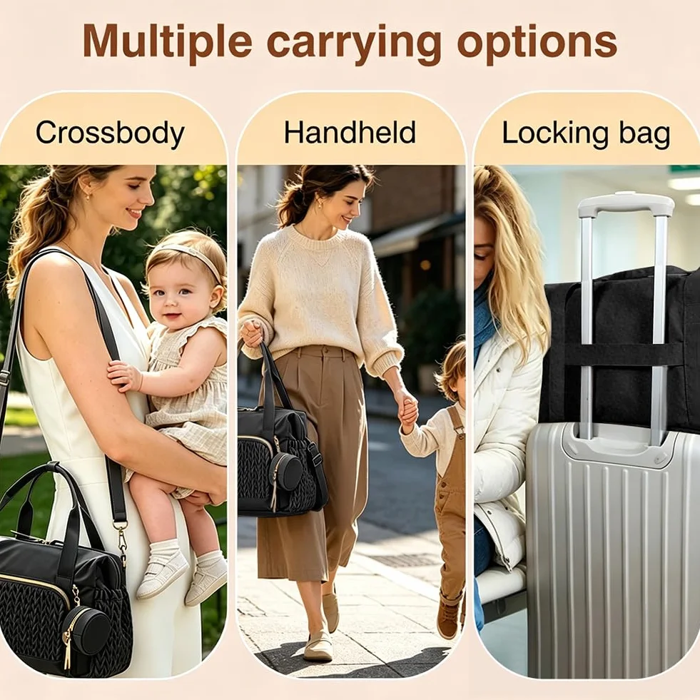 FARYODI Baby Wickeltaschen, Multifunktionale Wickeltasche für Mütter, Große Windeltasche mit verstellbarem Schultergurt, separatem Schnullerfach, für Unterwegs, Reisen & Strand