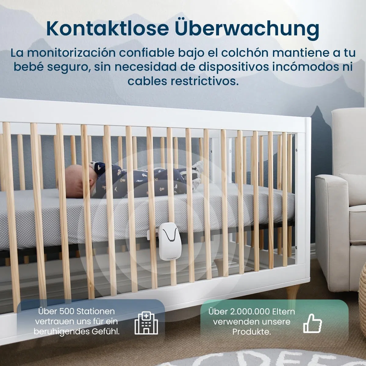 Babysense 7 Baby-Atembewegungsmonitor, Echtzeit-Warnungen, Ganzen Betts mit 2 Sensormatten