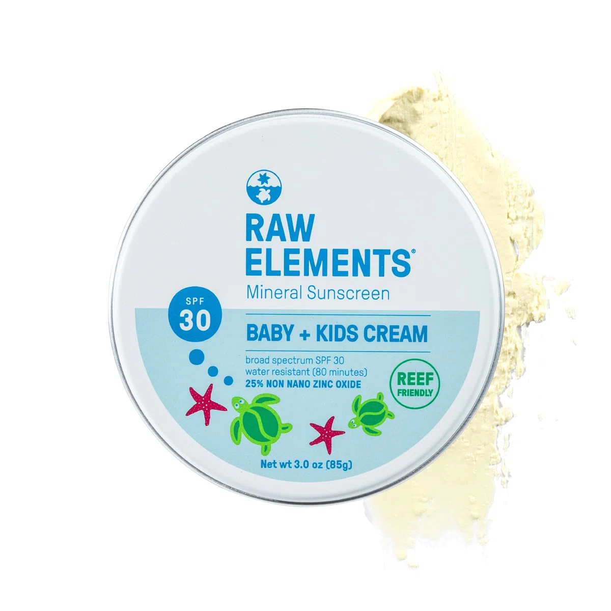 Raw Elements Baby + Kids LSF 30 Bio-Sonnencreme Lotion ohne Nano-Zinkoxid, griffsicher, tierversuchsfrei, sanft und feuchtigkeitsspendend, Zero Waste Dose, 85 ml | Nicht-Nano-Zinkoxid mit riffsicherer Formel, Zero-Waste Tube und Wasserbeständigkeit für de