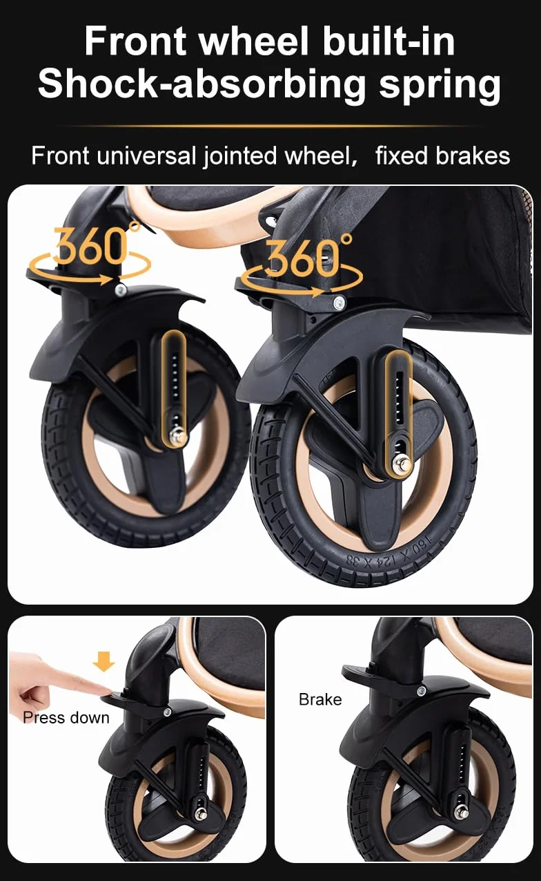 YAZOCO Kinderwagen 3 in 1 Buggy Babybett Komplett Set, Aluminiumrahmen Zusammenklappbar für Neugeborene (Schwarz)