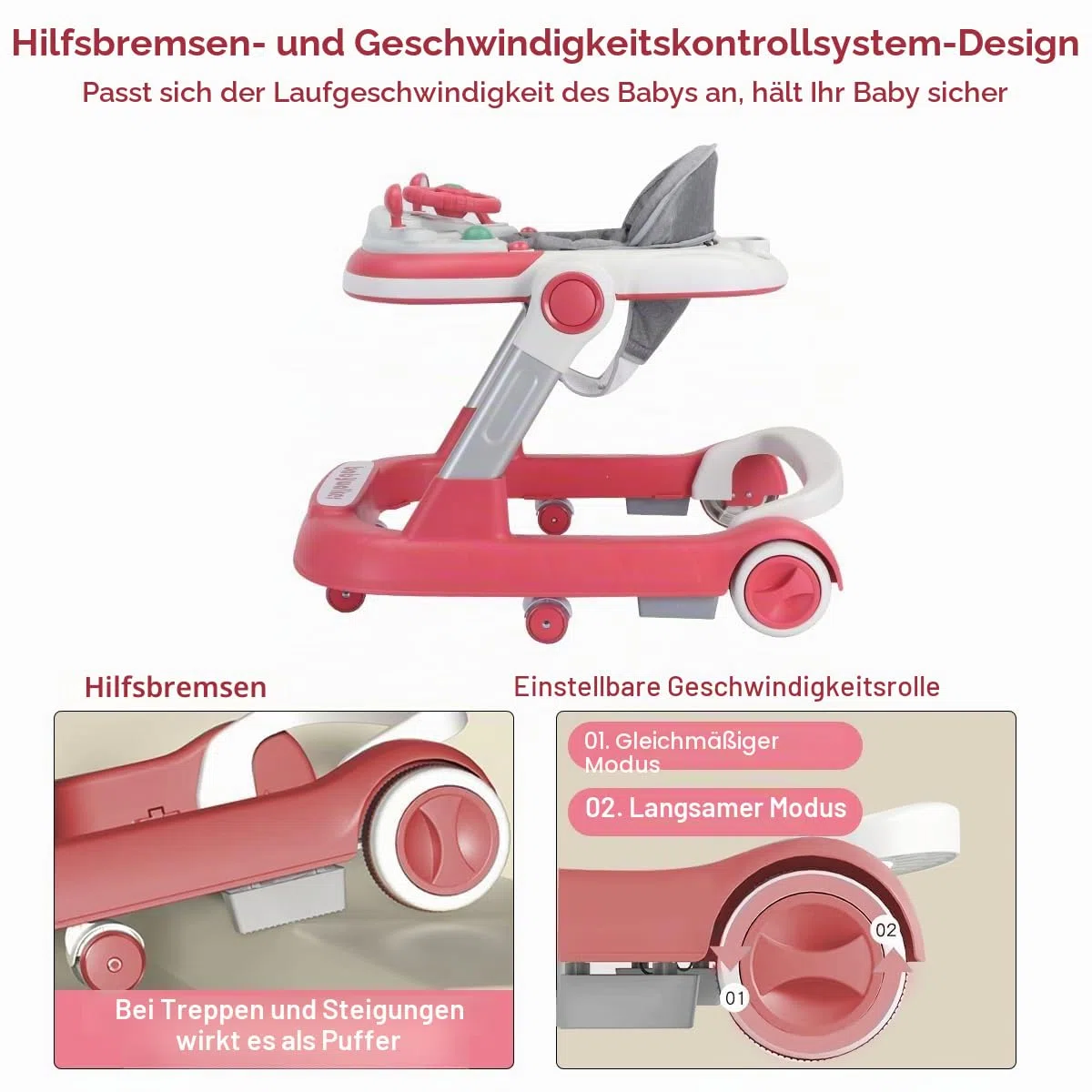 Lauflernhilfe 2-in-1: Schiebewagen für Kleinkinder mit Abnehmbarem Esstablett und Musik-Spielbrett (ohne Batterien),Faltbare Aktivitäts-Lauflernhilfe für Jungen und Mädchen von 6 bis 18 Monaten