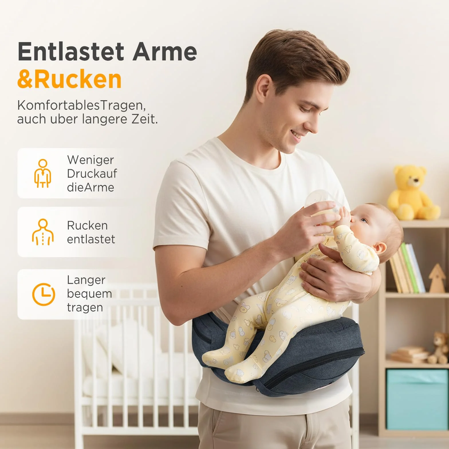 GAGAKU Baby Hüftsitz Babytrage ErgonomischeBaby Hüfttrage Leicht Tragehilfe Baby mit Stauraum für Kinder 0-36 Monate Neugeborenes - Dunkelgrau