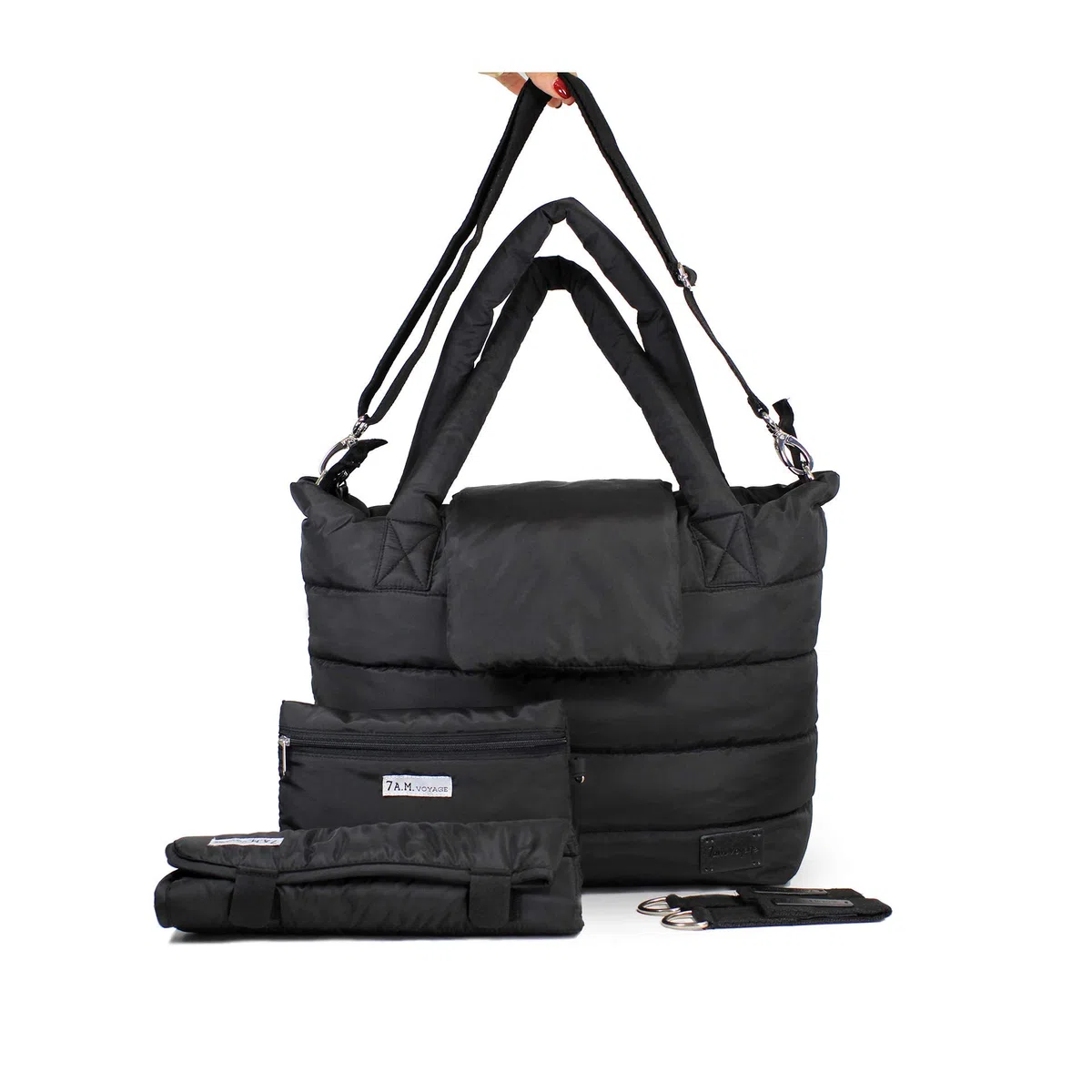 7AM Tote Bag for Women - Waterproof Capri Crossbody & Zippered Diaper Bags, Included Changing Diaper Pad & 2 Stroller Straps