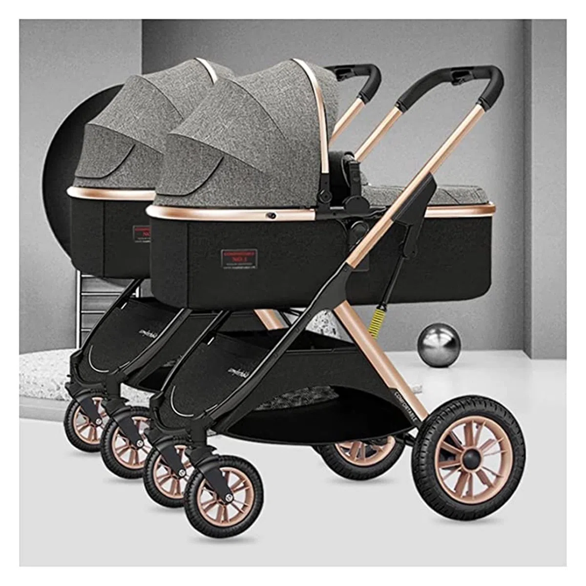 Side by Side Zwillings-Doppelkinderwagen, faltbar, abnehmbar, mit verstellbarer Rückenlehne