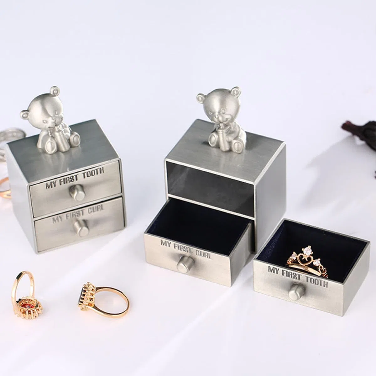 2 Stück pack Milchzahnbox aus Metall zur Aufbewahrung von Ersten Babyzähnen und Locken Tisch Schmuckkästchen für Geschenk und Erinnerungsbox
