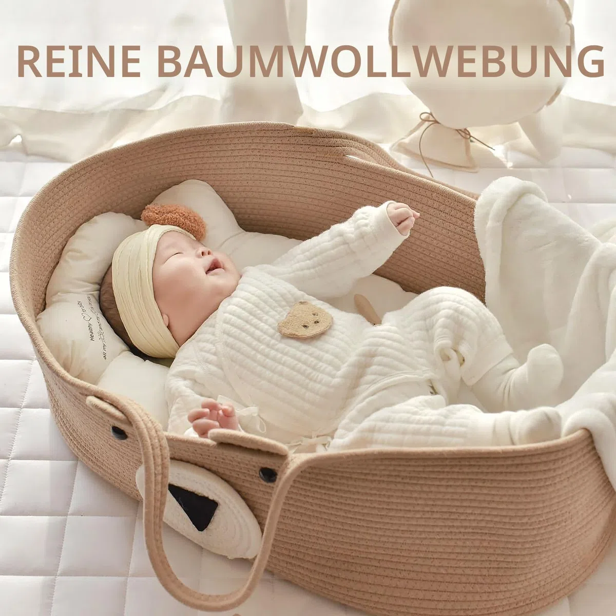 Baby Moses Basket Portable Baby Bed Handheld Moses Basket Cotton Rope Infant Bed Carrycot Baby Bedding Baby Sleeping Bag for Outdoor Travel Car