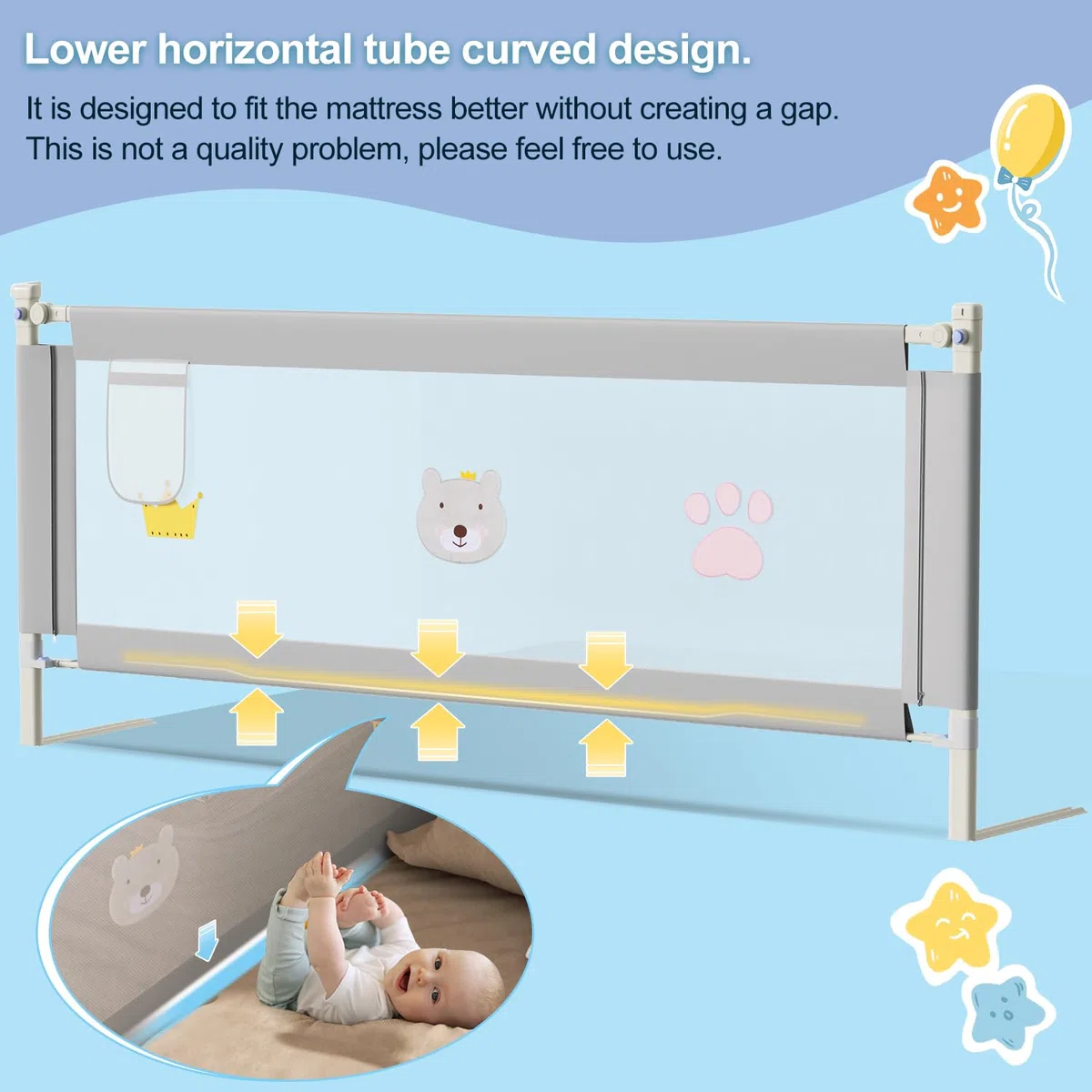 Bettgitter Rausfallschutz 2X 200cm+1X 180cm, Kinderbettgitter Höhenverstellbar 64-96cm, Bettschutzgitter für Kleinkinder, Babybettgitter mit Luftiges Netz -Grau
