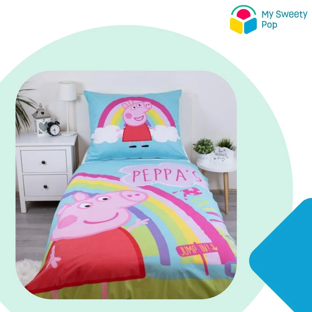 My sweety pop Baby-Bettwäsche Peppa Pig – 2-teilig – Kinder – Bettbezug – wendbar – 140 x 200 cm – Kissenbezug – 70 x 90 cm Bettwäsche – 100 % Baumwolle