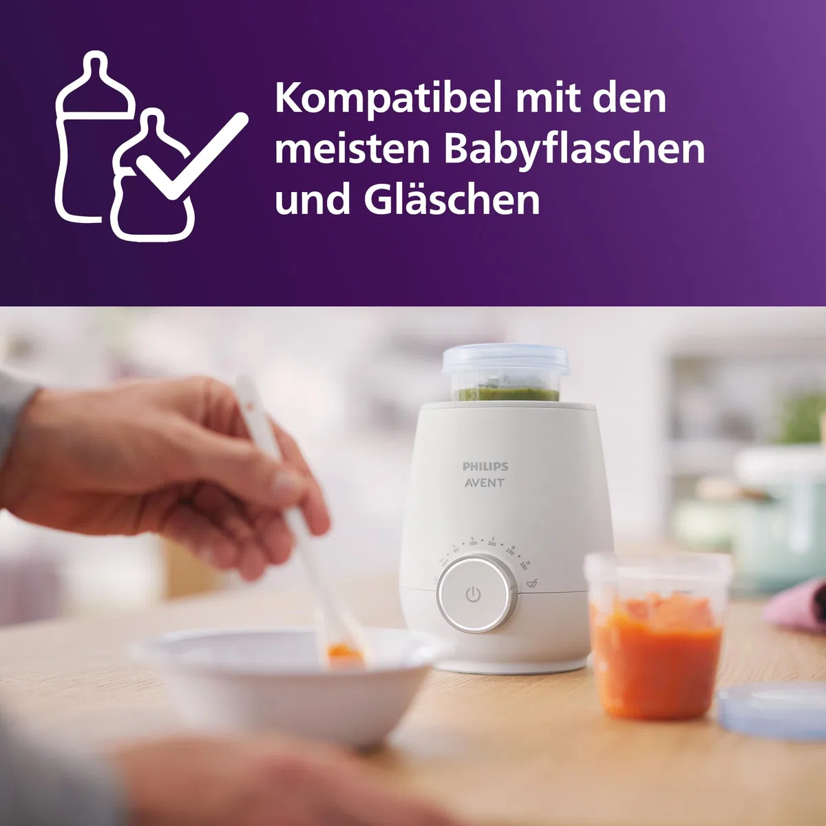 Philips Avent Premium-Fläschchenwärmer SCF358/00 mit intelligenter Temperaturregelung, Wasserbadtechnologie, automatischer Abschaltung