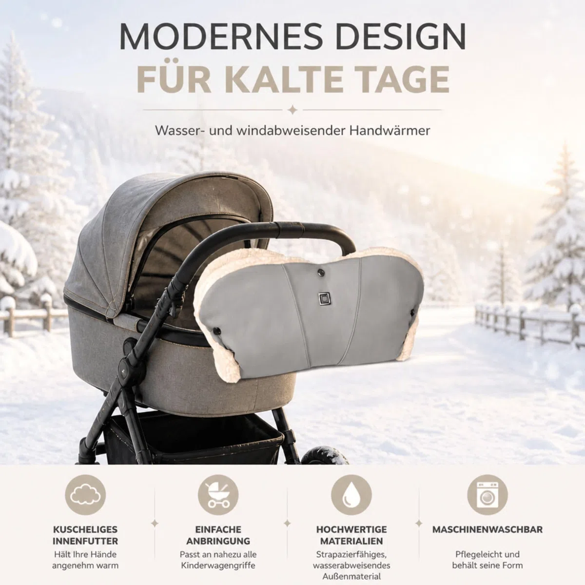 Moon Handmuff Premium & Windel Blaubaer | Passend für Kinderwagen & Buggy | Wasser- und windabweisender Handwärmer mit kuscheligem Innenfutter, | Handschuhe Ideal für kalte Tage | Einfach anzubringen