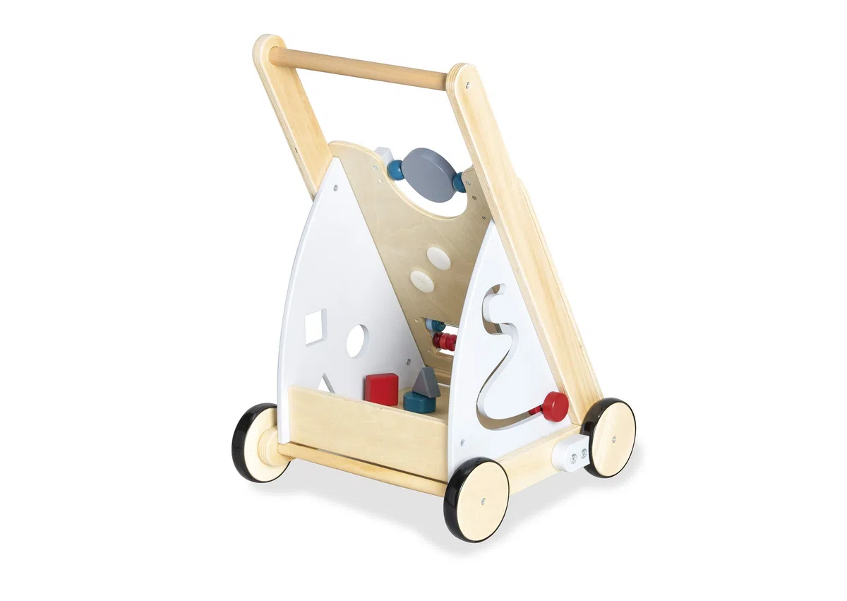 Pinolino Kinderträume Activity-Lauflernwagen Titus, grau, mit diversen Spielmöglichkeiten, gummierten Holzrädern, Linde und MDF, klar und bunt lackiert