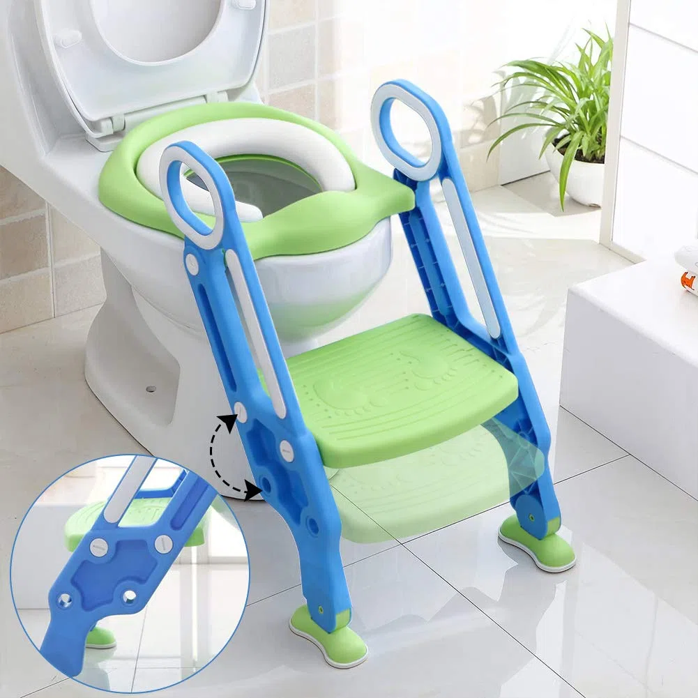 Kinder Toilettensitz, Höhenverstellbar Kindertoilette faltbar Toilettentrainer mit Leiter und Griffe Töpfchen Trainingssitz für Training Babyform die Gewohnheit der unabhängigen Toilette